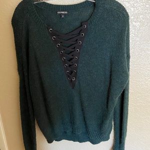 Express dark green sweater with criss cross open
